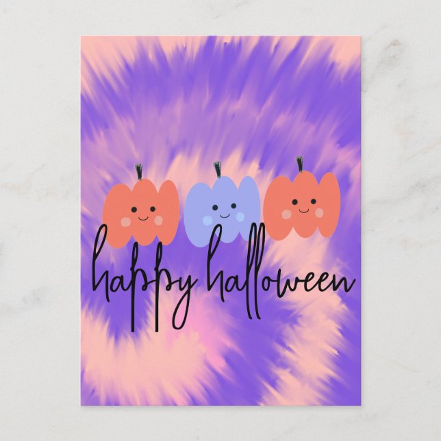 Halloween Tie Dye Pumpa Handritad  Vykort (Framsida)
