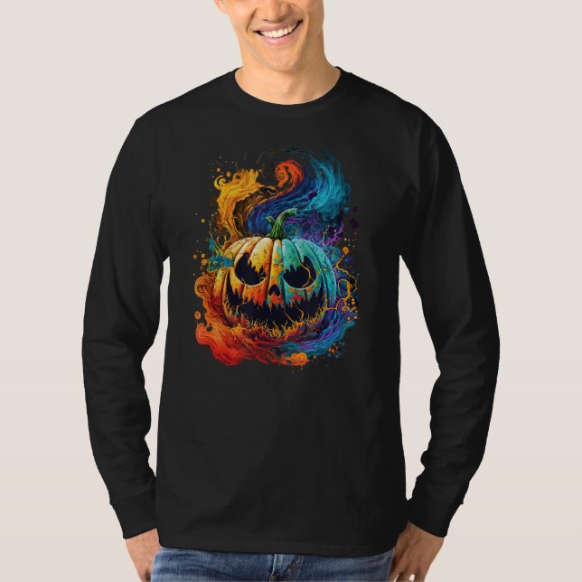 Halloween Tie Dye Pumpkin Jack o lantern Kids Wome T Shirt (Framsida)