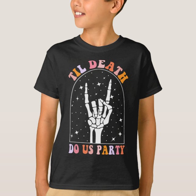 Halloween Til Death do us Party Retro Chelorette m T Shirt (Framsida)
