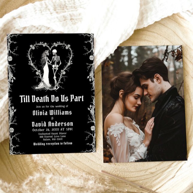 Halloween Till Death Do Us Part Gotiskt Bröllop Inbjudningar (Halloween Till Death Do Us Part Gothic Wedding Invitation)