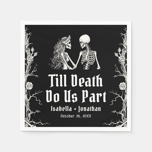 Halloween Till döden skiljer oss åt Skelettbröllop Pappersservett (Framsidan)