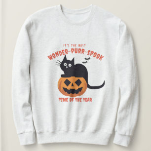 Halloween Time Pumpkin Black Cat Sweatshirt T Shirt