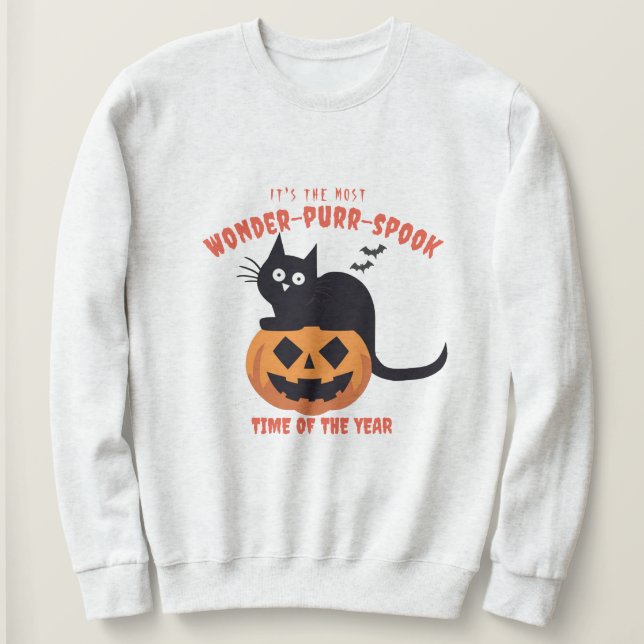 Halloween Time Pumpkin Black Cat Sweatshirt T Shirt (Design framsida)