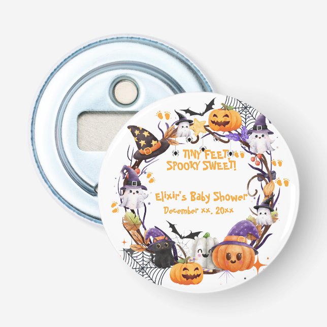 Halloween Tiny Feet, Spooky Sweet Baby Shower Flasköppnare (Framsidan)