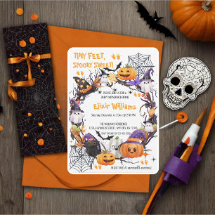 Halloween Tiny Feet, Spooky Sweet Baby Shower Inbjudningar