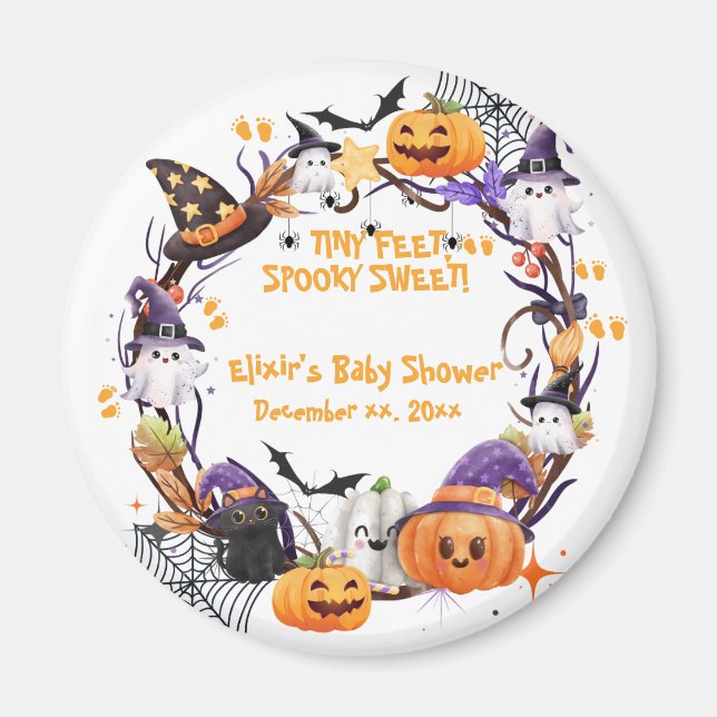 Halloween Tiny Feet, Spooky Sweet Baby Shower Magnet (Framsidan)
