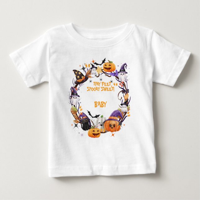 Halloween Tiny Feet, Spooky Sweet Baby Shower T Shirt (Framsida)