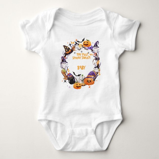 Halloween Tiny Feet, Spooky Sweet Baby Shower T Shirt (Framsida)