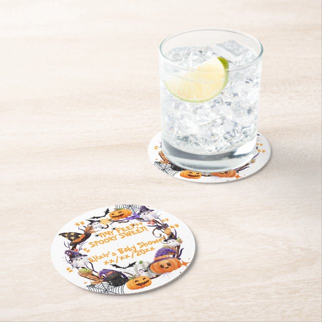 Halloween Tiny Feet, Spooky Sweet Baby Shower Underlägg Papper Rund (Insitu)