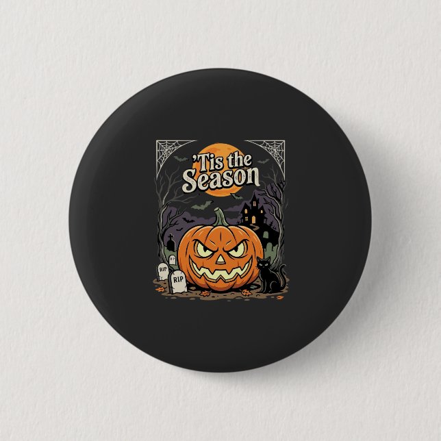 Halloween Tis the Season Pumpa Katt Design_1 Knapp (Framsida)