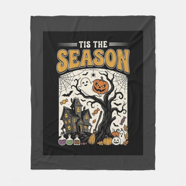 Halloween Tis The Season Spökhusdesign_1 Fleecefilt (Framsidan)