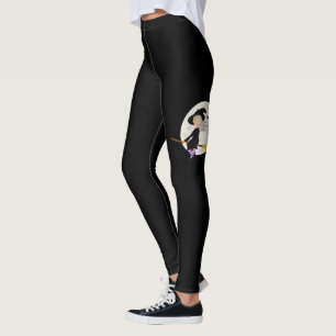 Halloween Tjej Häxa Flygande Vid Månen Svart Leggings