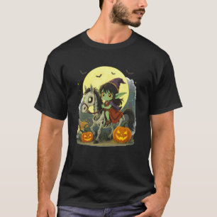 Halloween Tjej Mörk Alv Goblin Troll Ridande Häst T Shirt