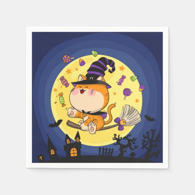 Halloween Tjock Cat Witch Pappersservett (Framsidan)