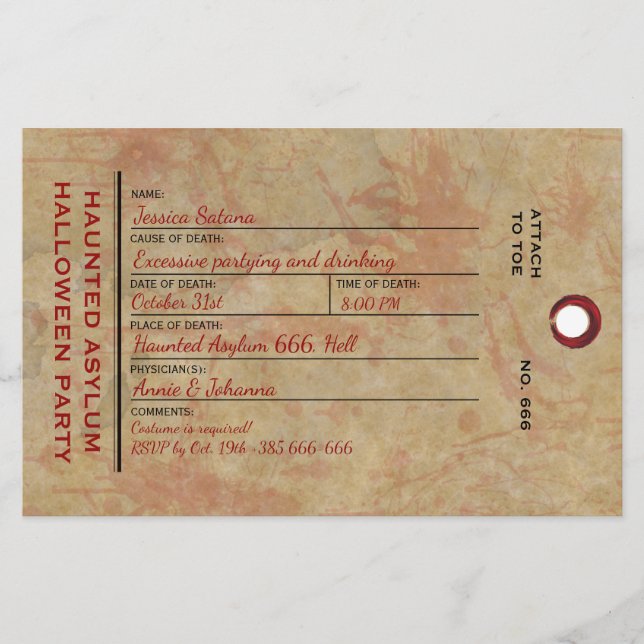 Halloween Toe-Märkrn hemsökte asyl Party Brevpapper (Framsida)
