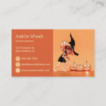 Halloween Toon Girl med Pumpkins Affärskort