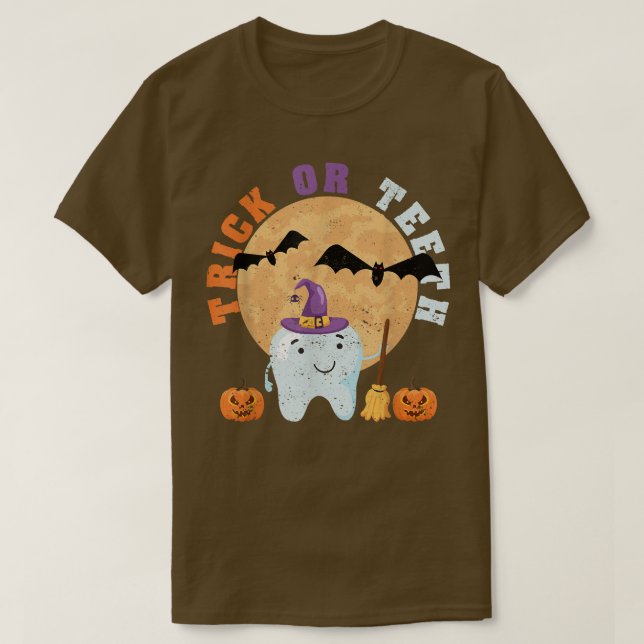 Halloween Tooth Hat Dentist Dental Assistant Trick T Shirt (Design framsida)