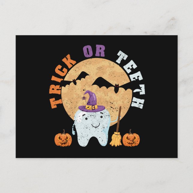 Halloween tooth hat dentist dental assistant trick vykort (Framsida)