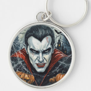 Halloween,Törstig Vampyr ,Pumpa Plock Rund Silverfärgad Nyckelring