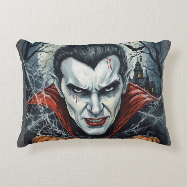 Halloween, törstig vampyr, pumpafält  prydnadskudde (Framsidan)