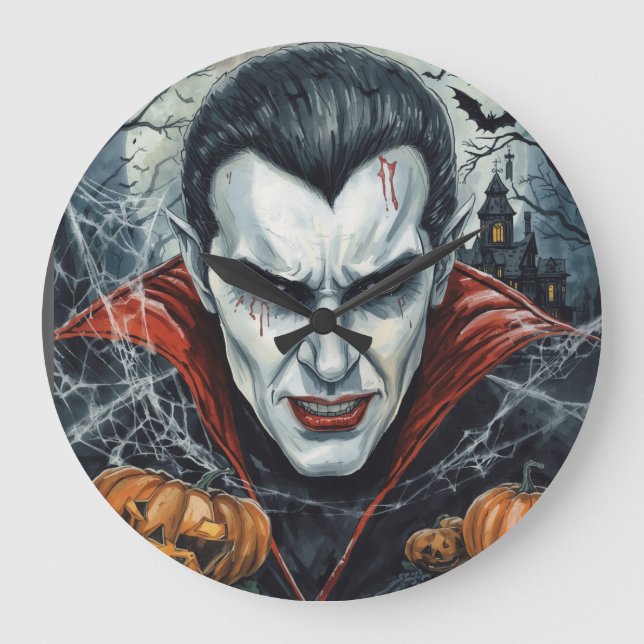 Halloween, törstig vampyr, pumpafält  stor klocka (Framsida)