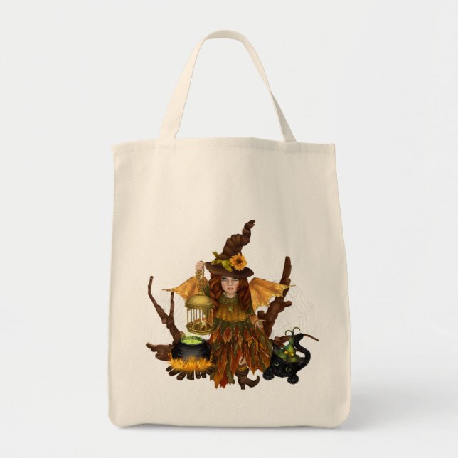 "Halloween Tote Bag with Woodland Fairy" Tygkasse (Framsidan)
