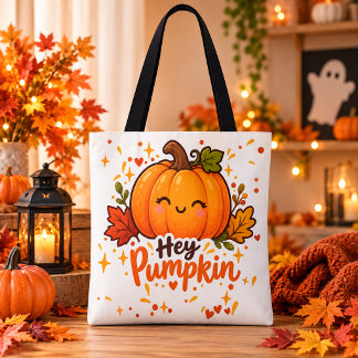Halloween-totebag med söt pumpa tygkasse
