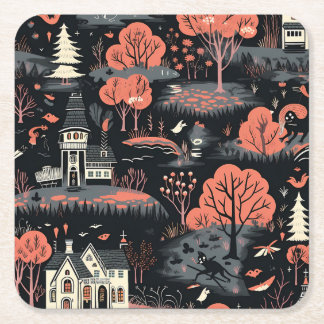 Halloween Town 4 Underlägg Papper Kvadrat