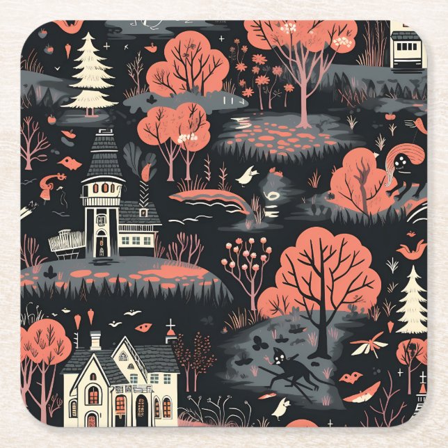 Halloween Town 4 Underlägg Papper Kvadrat (Framsidan)