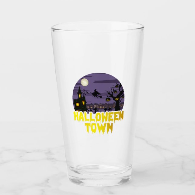 Halloween Town Moon Scene med hemsökt hus Glaskopp (Framsida)