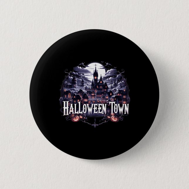 Halloween Town Skeleton Ghost Pumpkin Halloween ti Knapp (Framsida)
