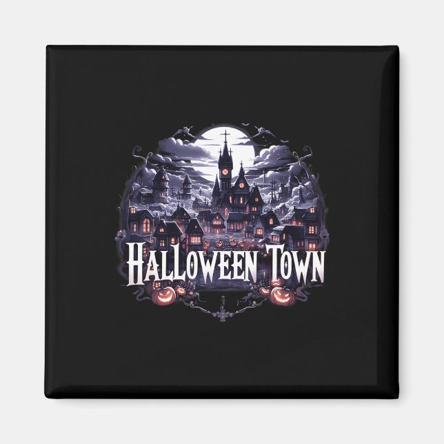 Halloween Town Skeleton Ghost Pumpkin Halloween ti Magnet (Framsidan)