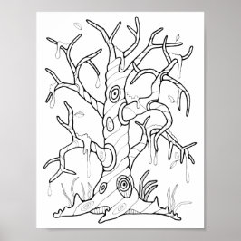 Halloween Träd Coloring Page Art Poster