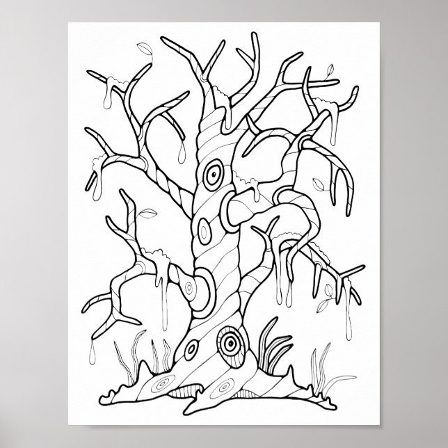 Halloween Träd Coloring Page Art Poster (Framsidan)