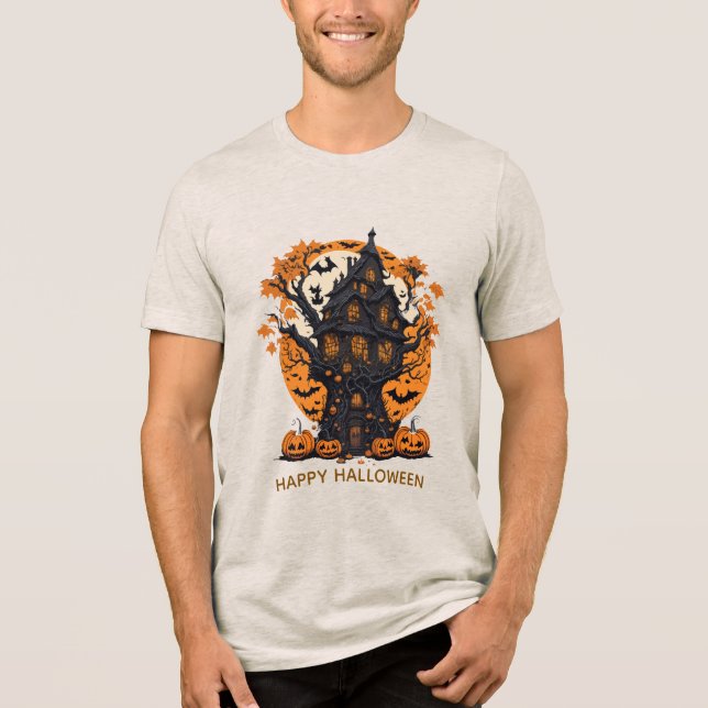 Halloween Träd House T-Shirt För manar (Framsida)