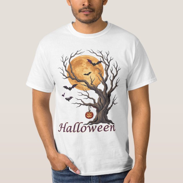 Halloween-träd och pumpa Jack-o'-Lantern T-shirt (Framsida)