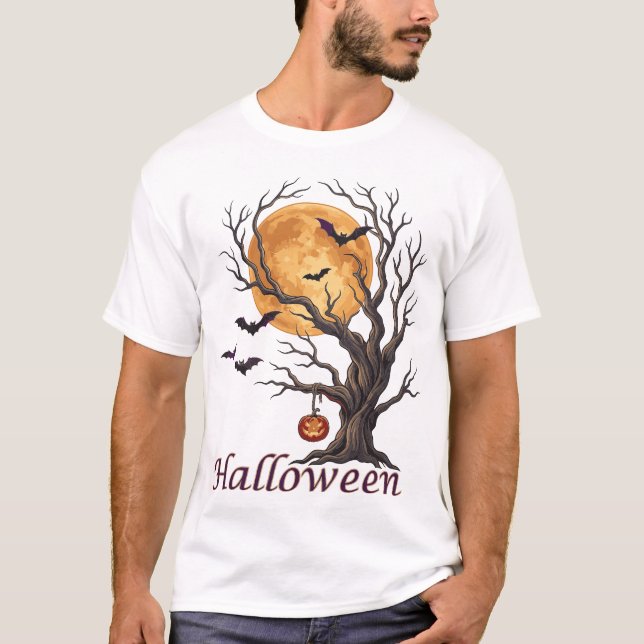Halloween-träd och pumpa Jack-o'-Lantern T Shirt (Framsida)