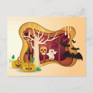 Halloween Träd Papercut Ghost & Skull Vykort
