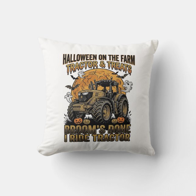 Halloween Traktor Tröja Rolig Gård Häxa Ride Desi Kudde (Framsida)
