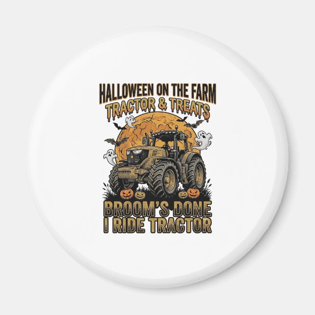 Halloween Traktor Tröja Rolig Gård Häxa Ride Desi Magnet (Framsidan)
