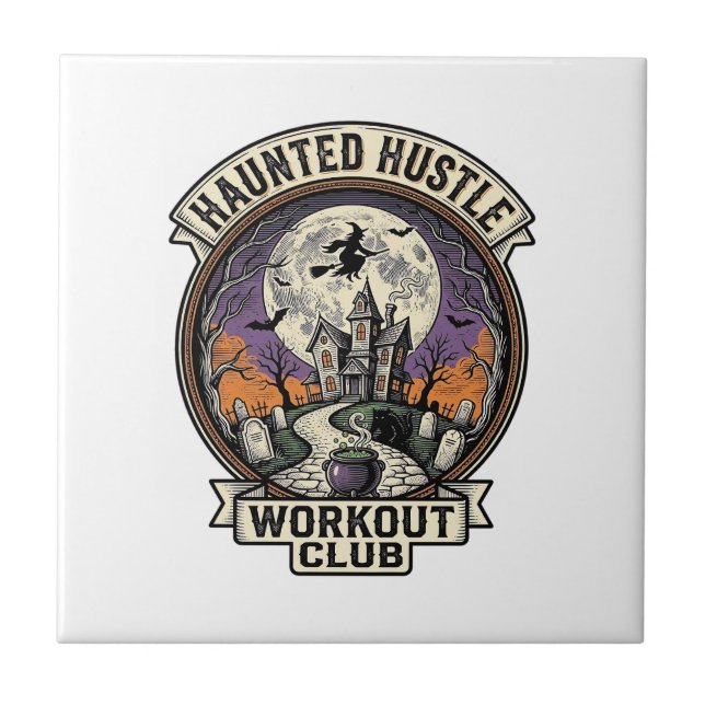 Halloween Tränings-Shirt Haunted Hustle Gravyr A Kakelplatta (Framsidan)