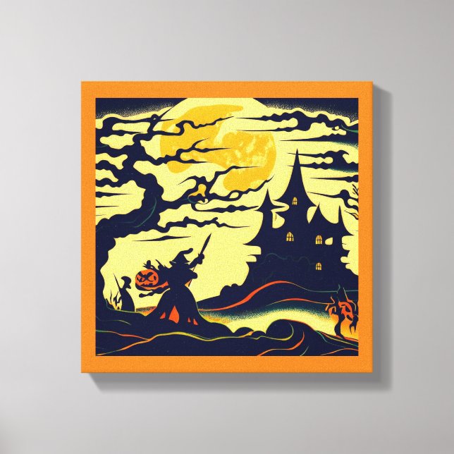 Halloween - Träsnittsstil 1 Canvastryck (Framsida)