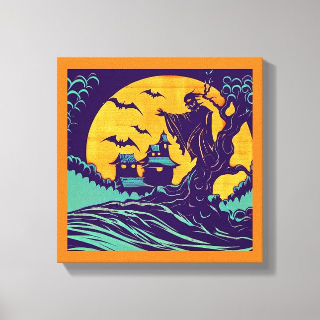 Halloween - Träsnittsstil 2 Canvastryck (Framsida)