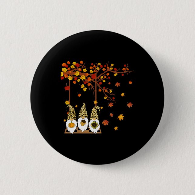 Halloween Tre Gnomes Hat Leopard Pumpkin Fall Le Knapp (Framsida)