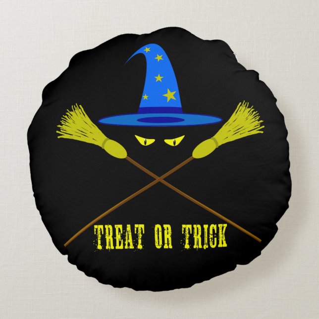 Halloween Treat eller Trick Black Rund Kudde (Baksidan)