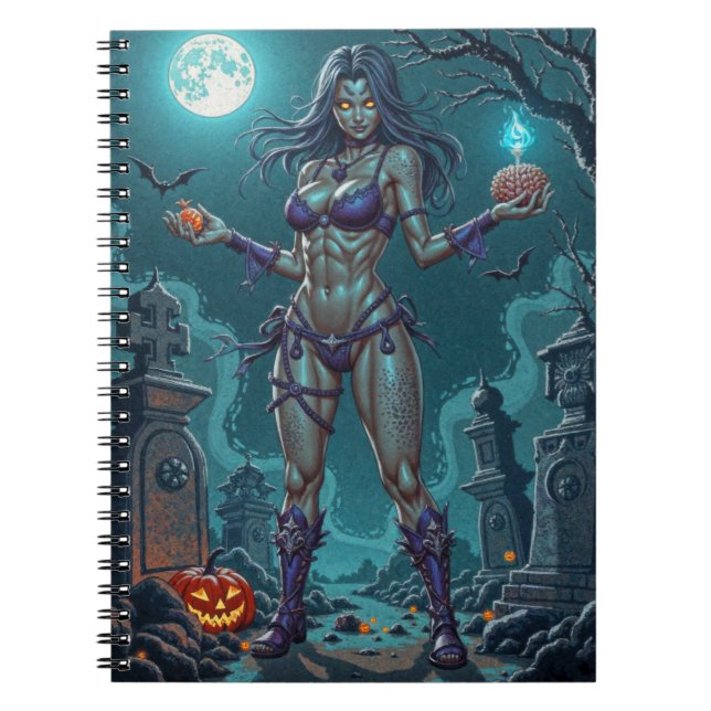 Halloween Treat eller Zombie Girlkompis w Brains Anteckningsbok (Framsidan)