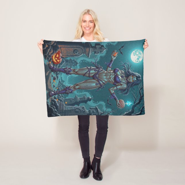 Halloween Treat eller Zombie Girlkompis w Brains Fleecefilt (På plats)