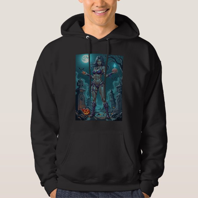 Halloween Treat eller Zombie Girlkompis w Brains Hoodie (Framsida)