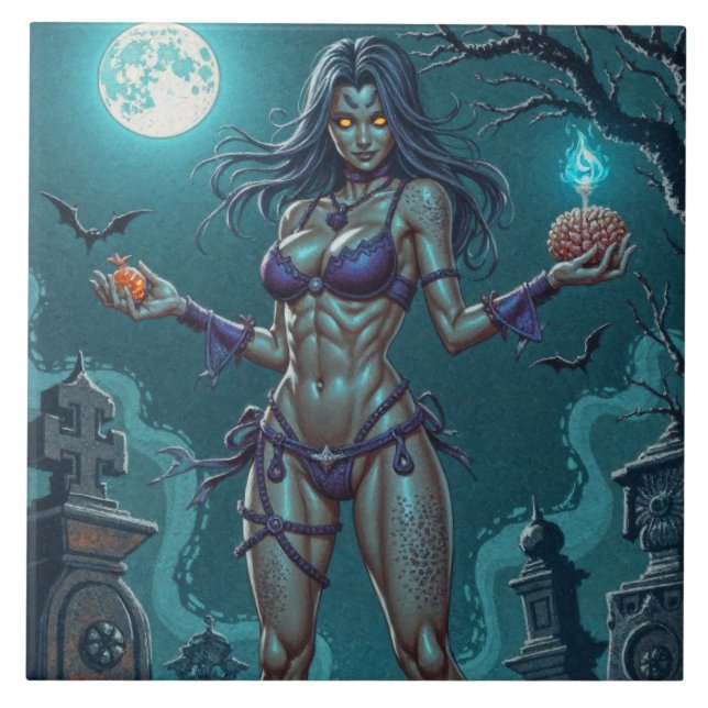 Halloween Treat eller Zombie Girlkompis w Brains Kakelplatta (Framsidan)
