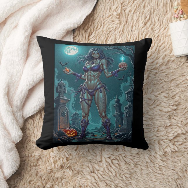 Halloween Treat eller Zombie Girlkompis w Brains Kudde (Filt)